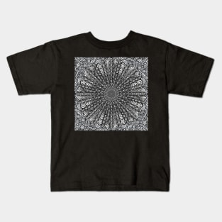 Zentangles Mandala, Black and White Digital Illustration Kids T-Shirt